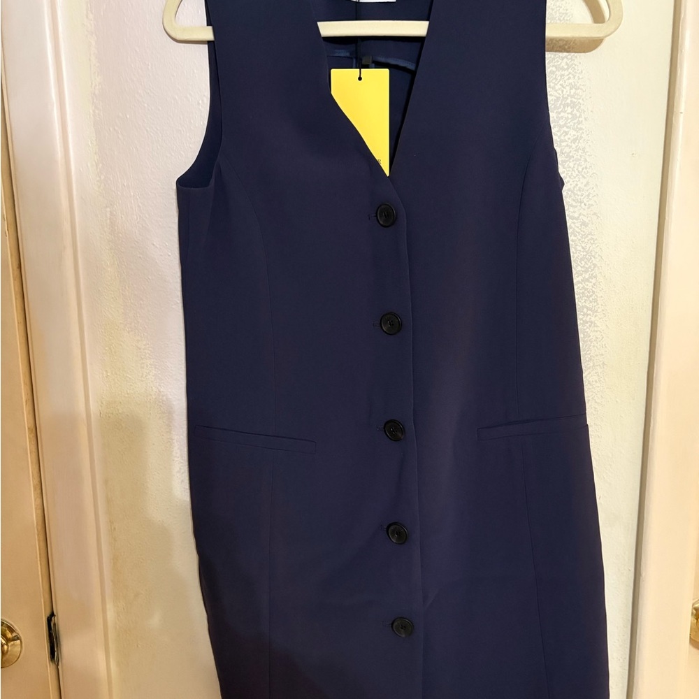MM Lafleur Navy Button-Down Vest Dress